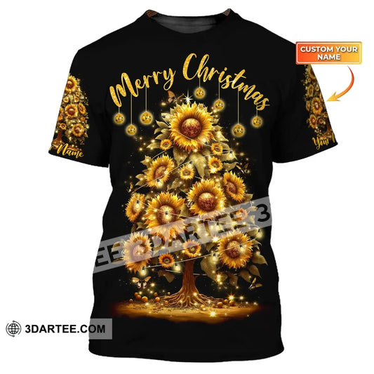 Custom Unisex Shirt Merry Christmas Tree Sunflower Hoodie For T-Shirt / S