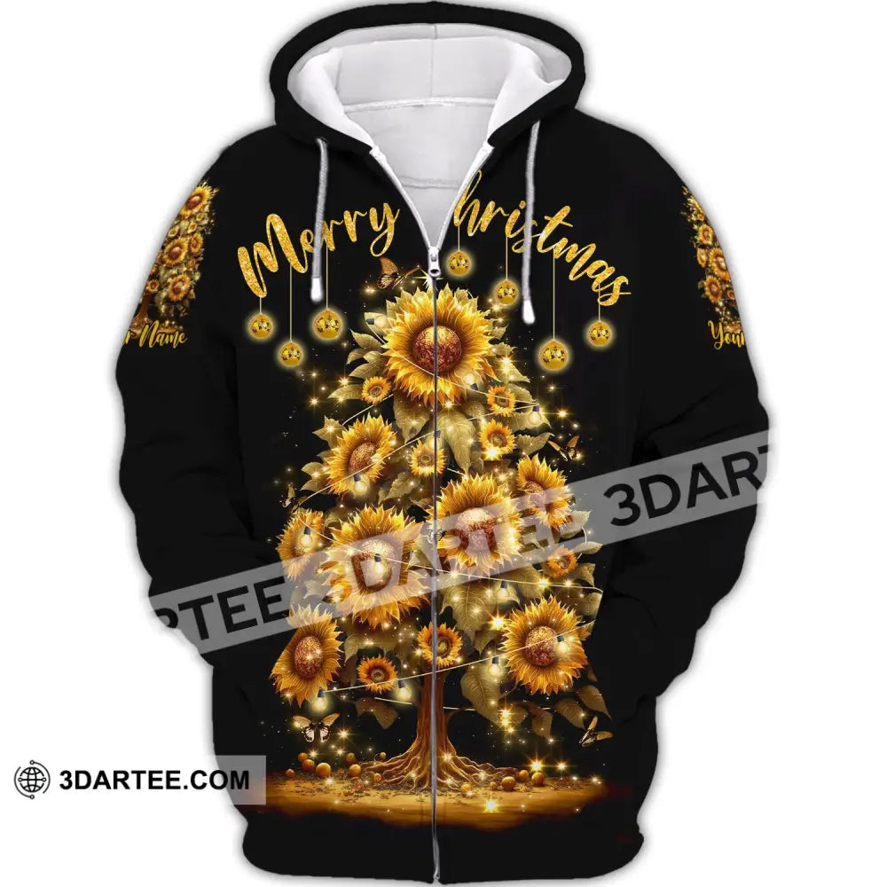 Custom Unisex Shirt Merry Christmas Tree Sunflower Hoodie For Zipper / S T-Shirt