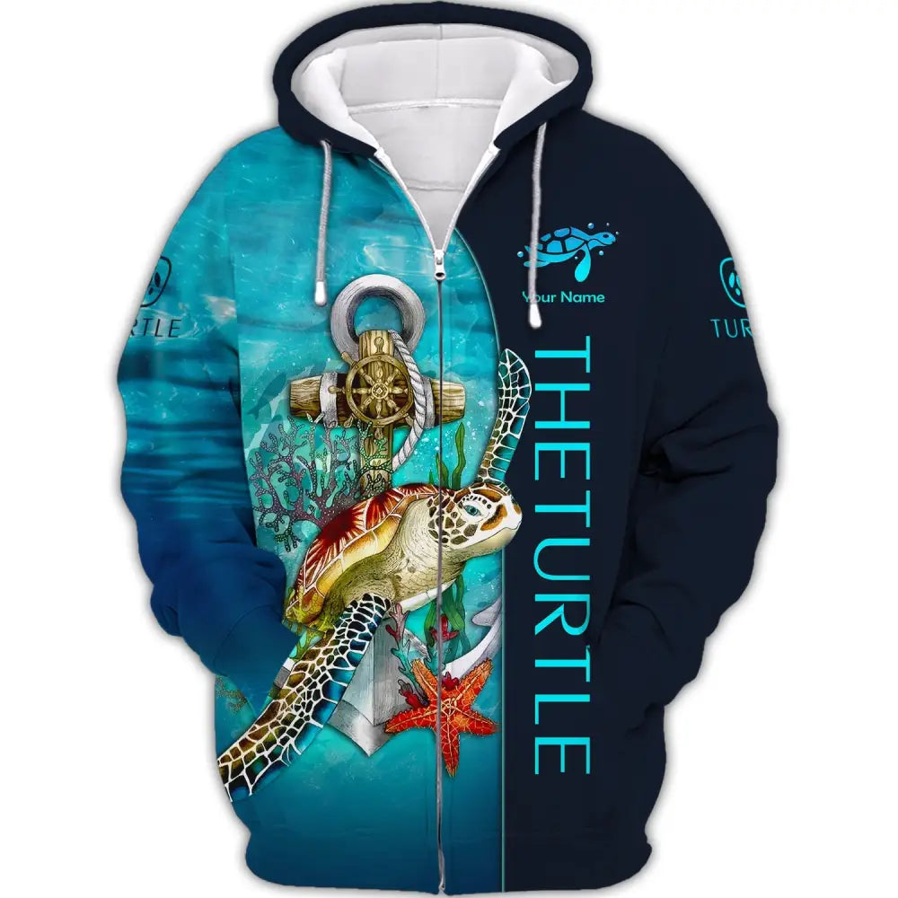 Custom Unisex Shirt Turtle Sea Animal T-Shirt For Lover Zipper Hoodie / S