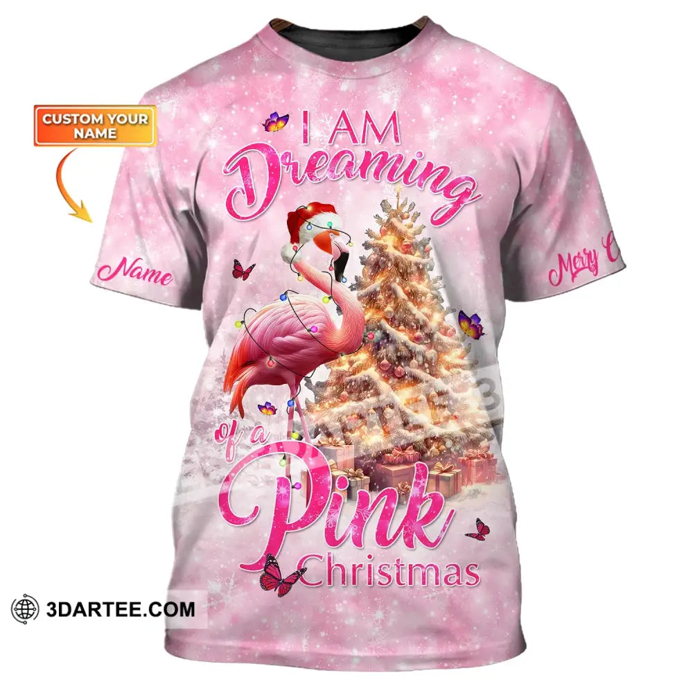 Custom Woman Shirt Flamingo Christmas Hoodie For T-Shirt / S