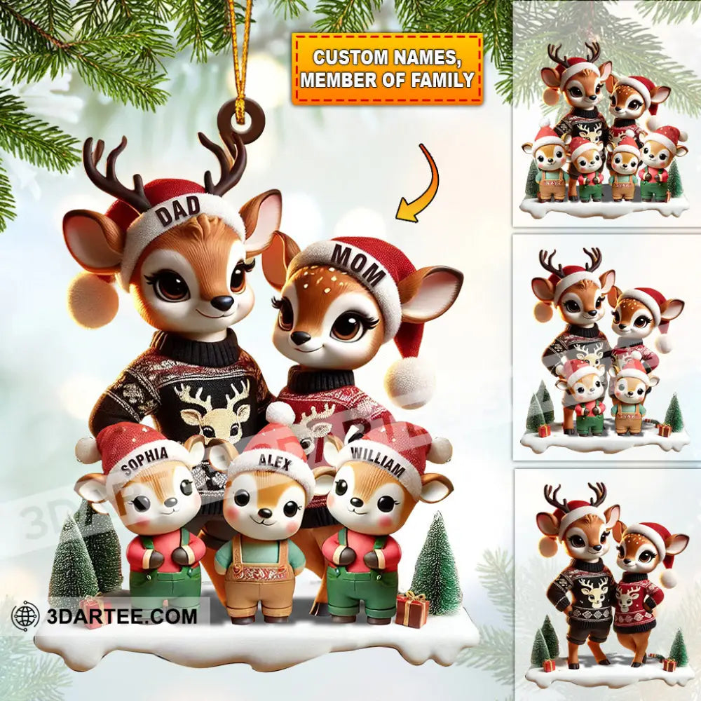 Deer Family Decor Christmas Ornament Personalized Ornament 3.54’’ / 1 Ornament Ornament