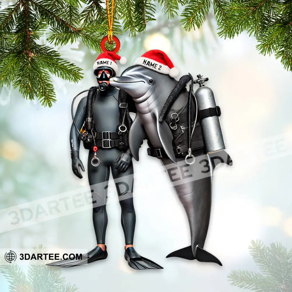 Diver And Dolphin Home Decor Christmas Ornament Personalized Ornament Ornament