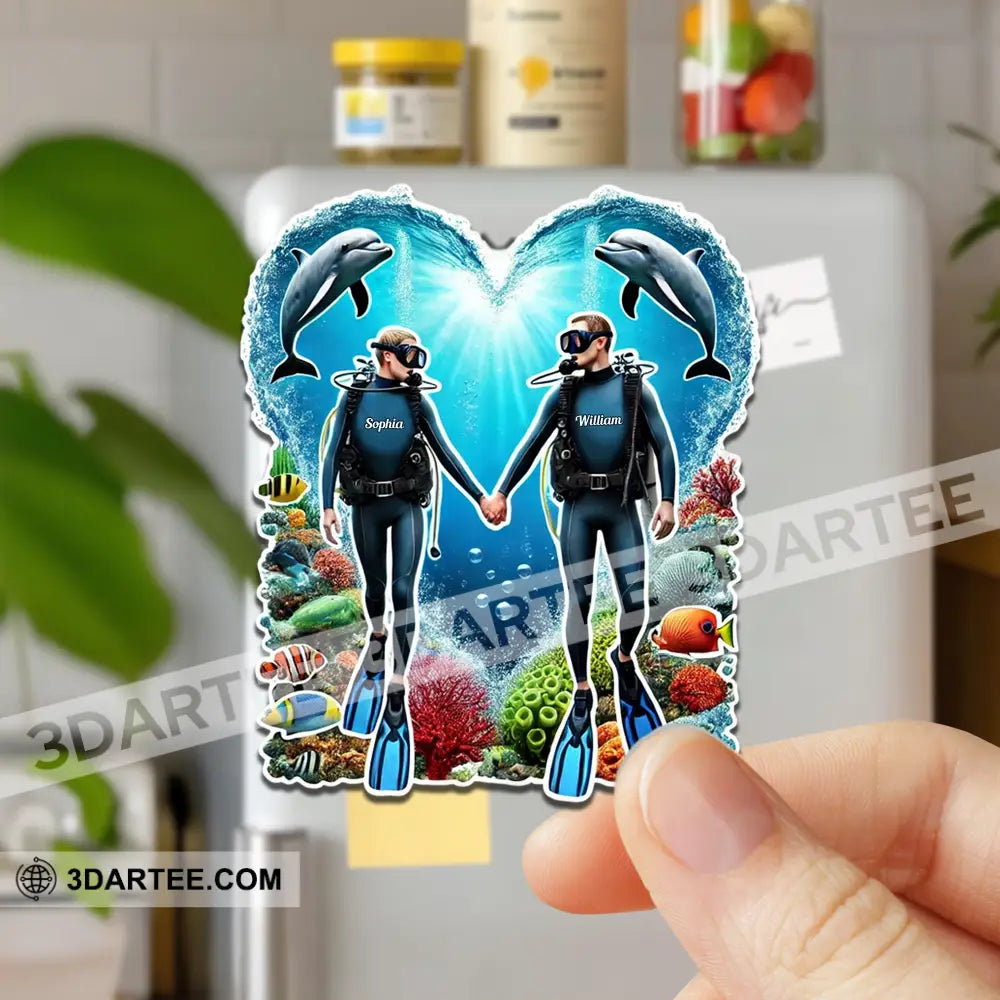 Diving Couple Fridge Magnet - Personalized