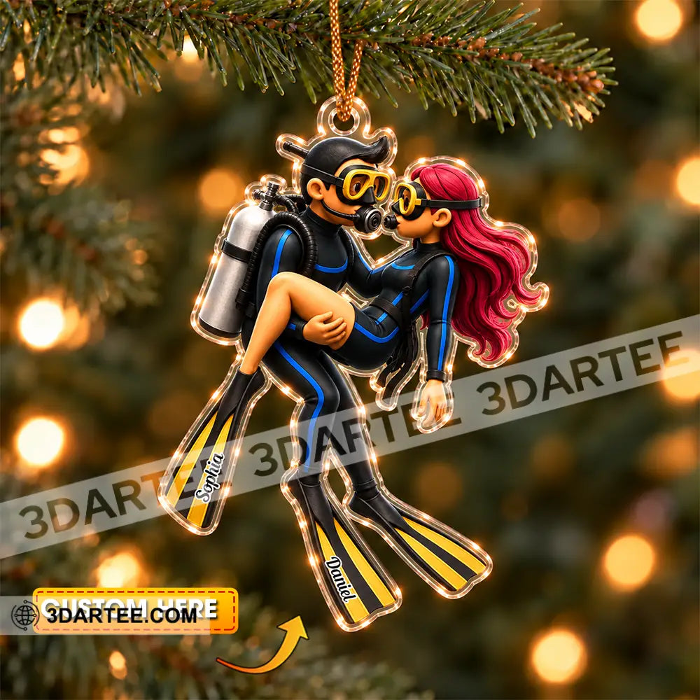 Diving Couple Home Decor Christmas Ornament Personalized Ornament - 3.54’’ / 1 Ornament - Ornament