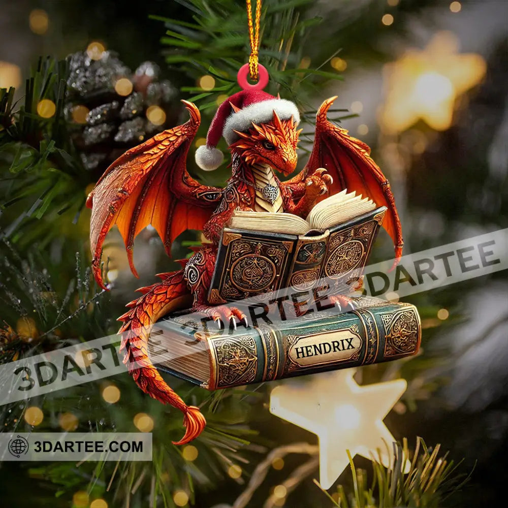 Dragon Reading Book Christmas Ornament Personalized Ornament Ornament