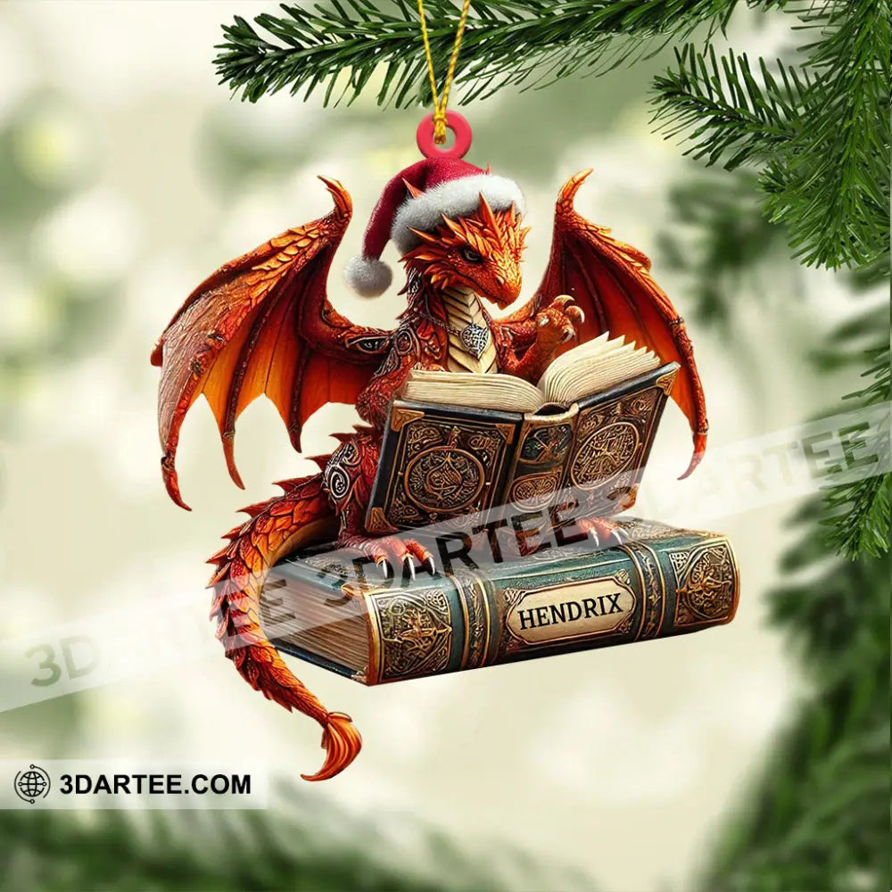 Dragon Reading Book Christmas Ornament Personalized Ornament Ornament