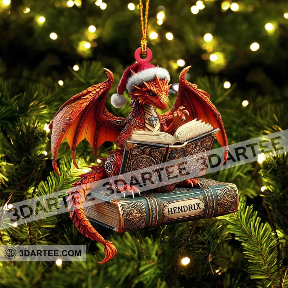Dragon Reading Book Christmas Ornament Personalized Ornament Ornament