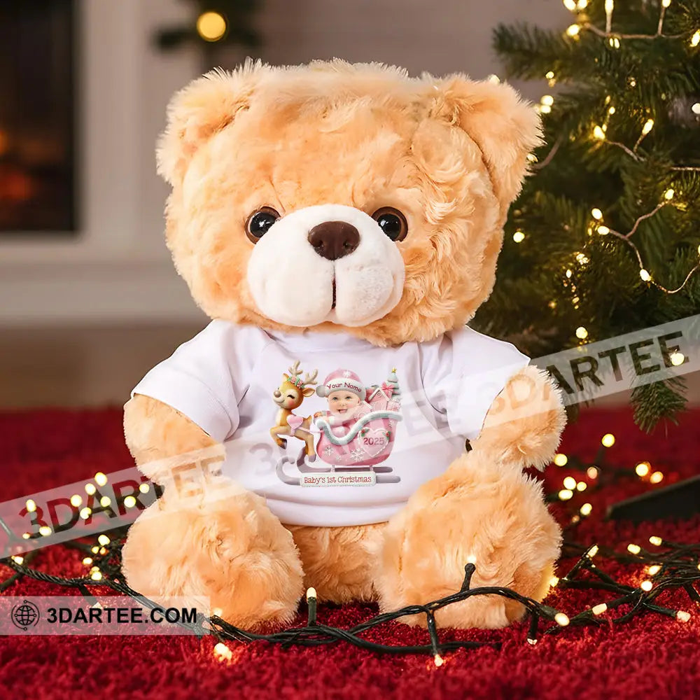 First Christmas Baby Personalized Teddy Bear Shirt Beige / 9’’ / No Graduate Teddy Bear Shirt
