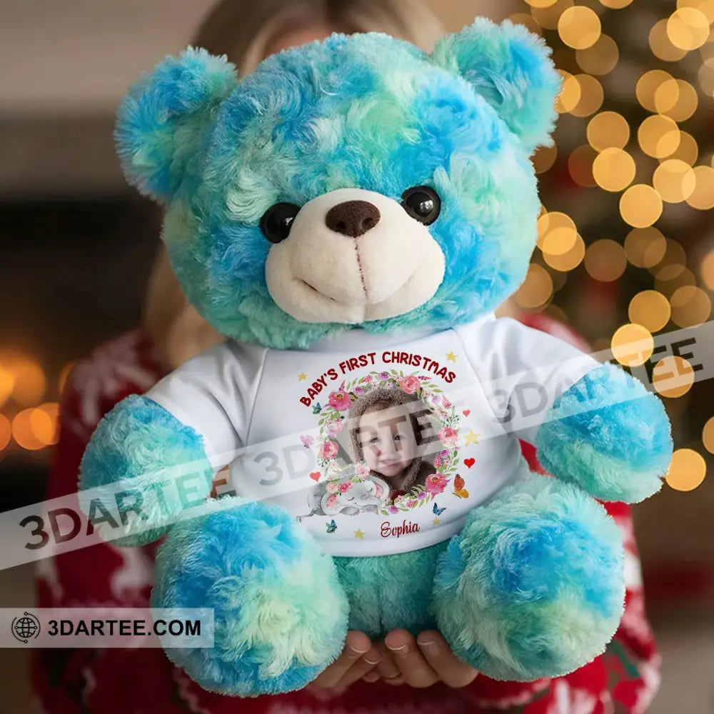First Christmas Baby Personalized Teddy Bear Shirt Blue / 9’’ / No Graduate Teddy Bear Shirt