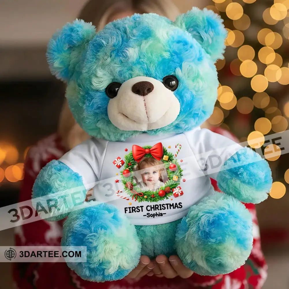 First Christmas Baby Personalized Teddy Bear Shirt Blue / 9’’ / No Graduate Teddy Bear Shirt