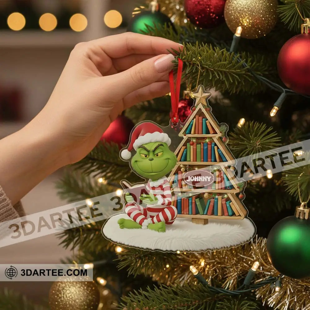 Grinch Reading Book Library Home Decor Christmas Ornament Personalized Ornament Ornament