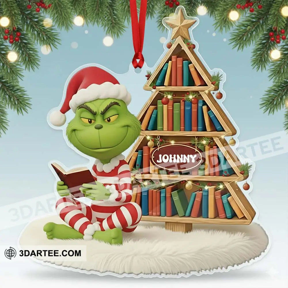 Grinch Reading Book Library Home Decor Christmas Ornament Personalized Ornament Ornament