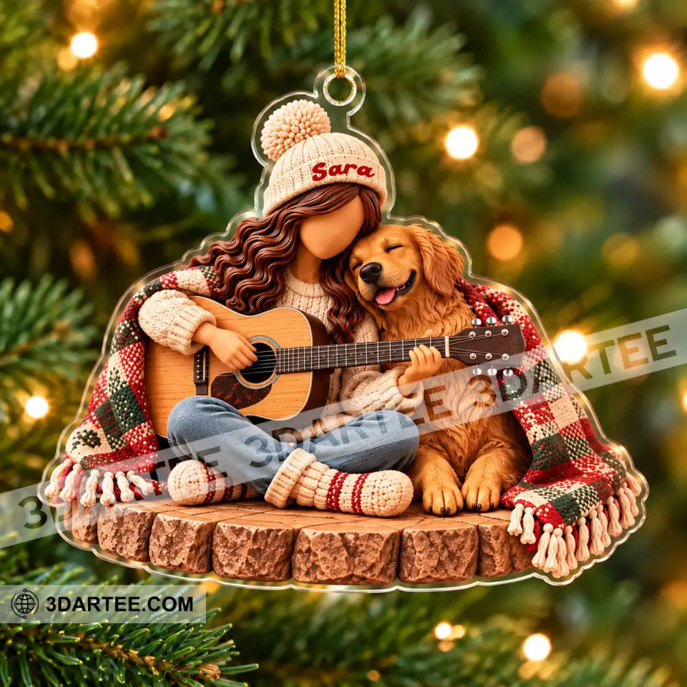 Guitar Girl And Dog Home Decor Christmas Ornament Personalized Ornament - Ornament