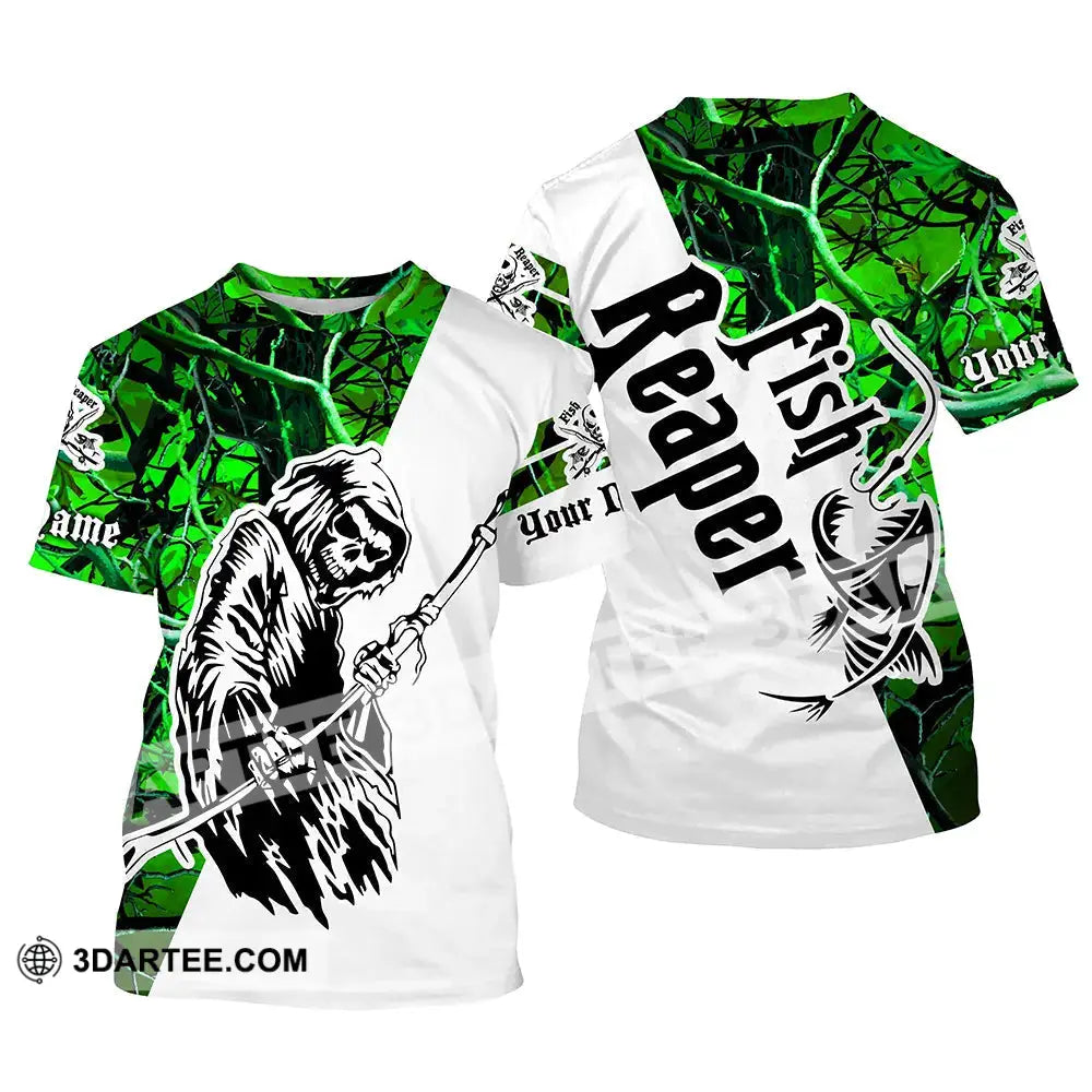 Halloween Fish Reaper Green Camo Custom Name Long Sleeve Fishing Sleeves 31.05