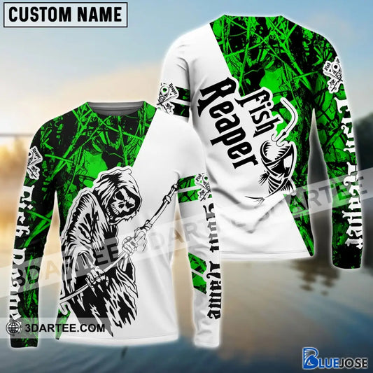 Halloween Fish Reaper Green Camo Custom Name Long Sleeve Fishing Sleeves 31.05