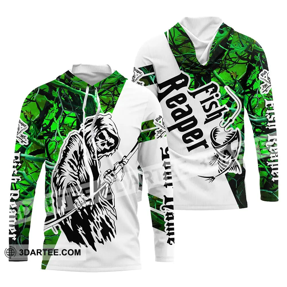 Halloween Fish Reaper Green Camo Custom Name Long Sleeve Fishing Sleeves 31.05