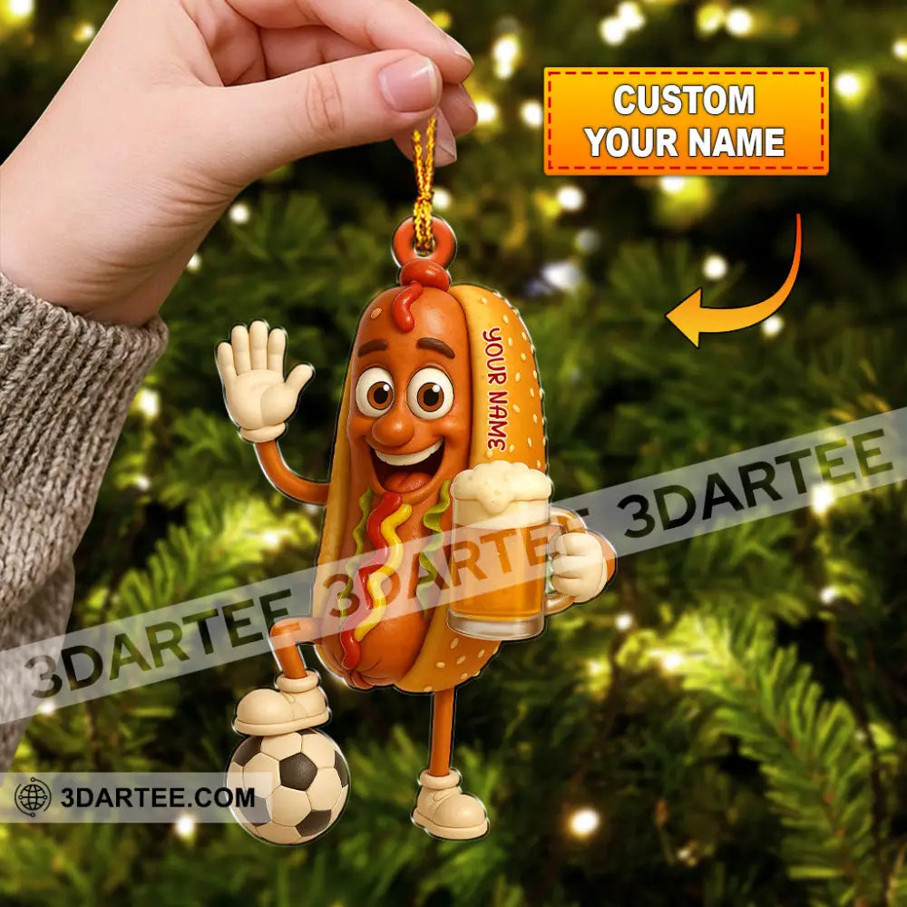 Hotdog And Beer Home Decor Christmas Ornament Personalized Ornament 3.54’’ / 1 Ornament Ornament