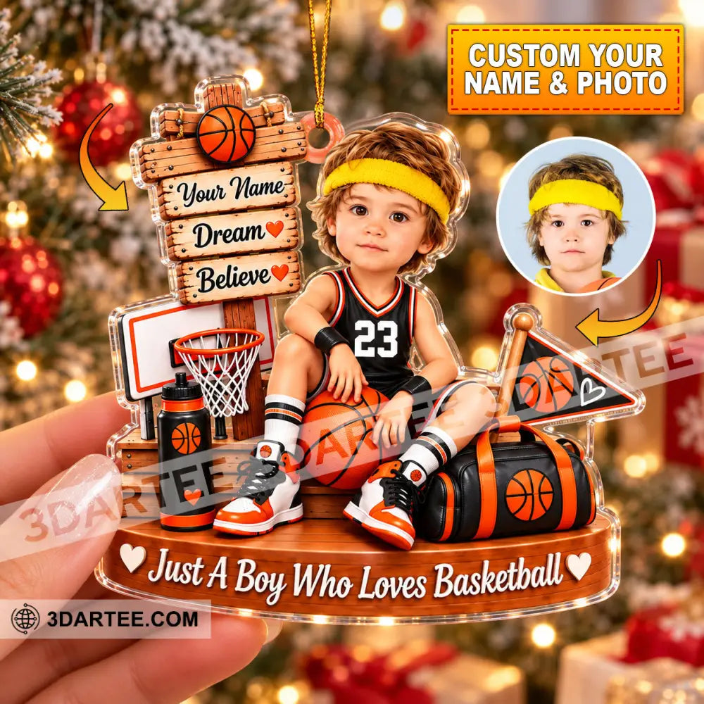 Just A Boy Who Loves Basketball Home Decor Christmas Ornament Personalized Ornament - Ornament