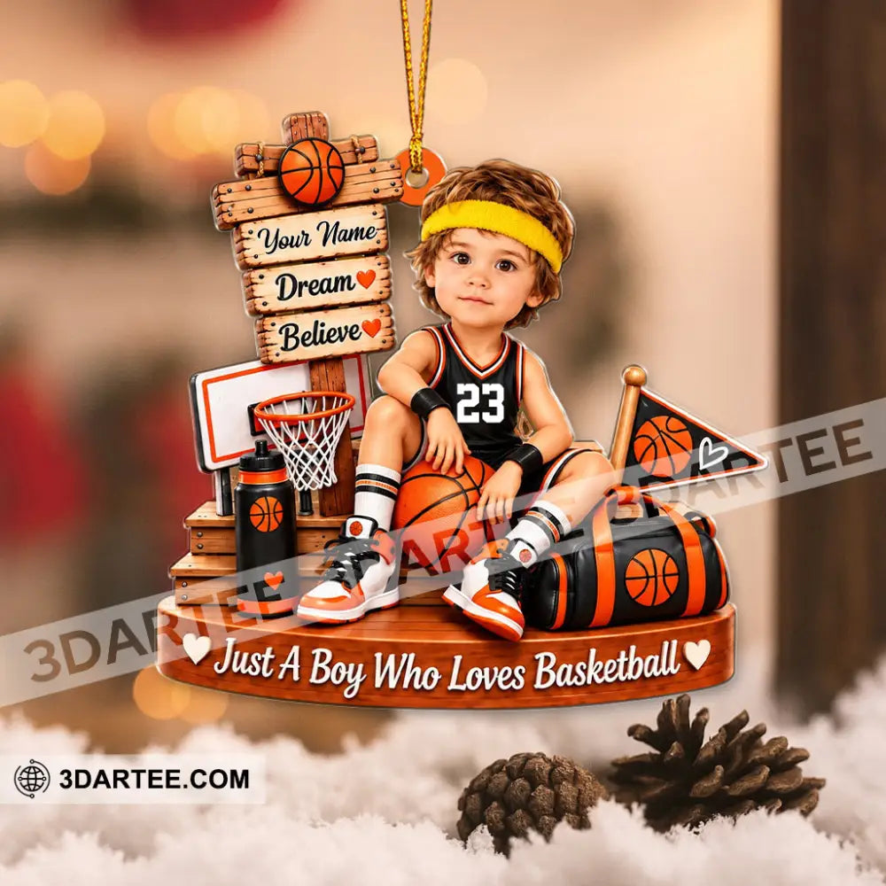 Just A Boy Who Loves Basketball Home Decor Christmas Ornament Personalized Ornament - Ornament