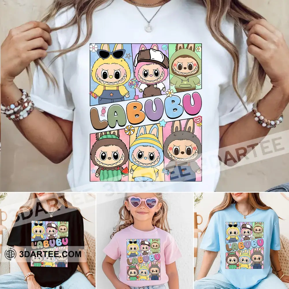 Kid And Adult T-Shirt - Cute Labubu Collection The Monsters T-Shirt Cute Collectible Gift Kid T-shirt / Black / XS