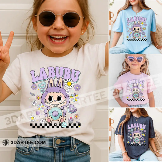 Kid And Adult T-Shirt - Flowers Labubu The Monsters T-Shirt Cute Collectible Gift Kid T-shirt / Black / XS Apparel