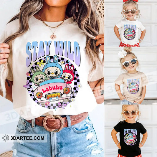 Kid And Adult T-Shirt - Stay Wild Labubu The Monsters T-Shirt Cute Collectible Gift Kid T-shirt / Black / XS Apparel