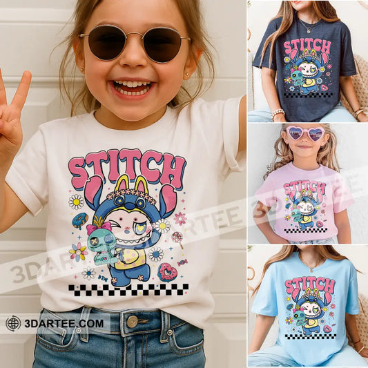 Kid And Adult T-Shirt - Stitch Costume Labubu The Monsters T-Shirt Cute Collectible Gift Kid T-shirt / Black / XS