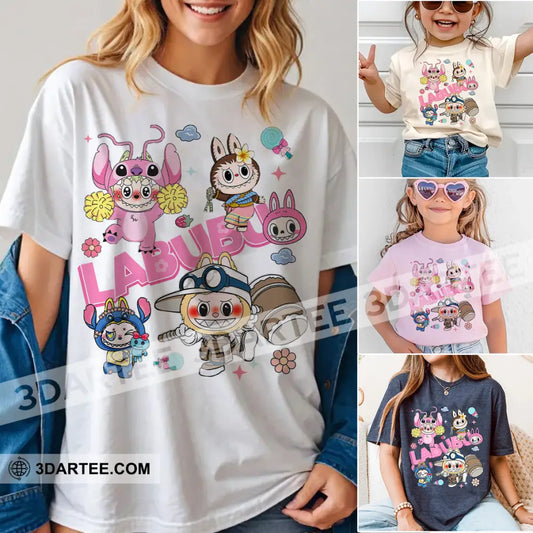 Kid And Adult T-Shirt - The Monsters Labubu T-Shirt Happy Labubu Cute Collectible Gift Kid T-shirt / Black / XS Apparel