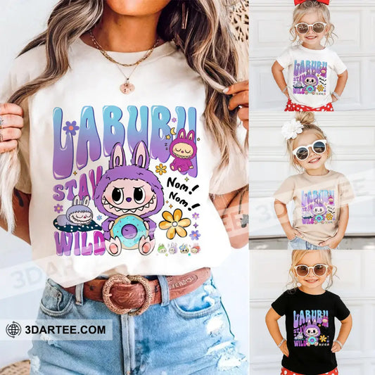 Kid And Adult T-Shirt - The Monsters Labubu T-Shirt Wow Stay Wild Cute Collectible Gift Kid T-shirt / Black / XS Apparel
