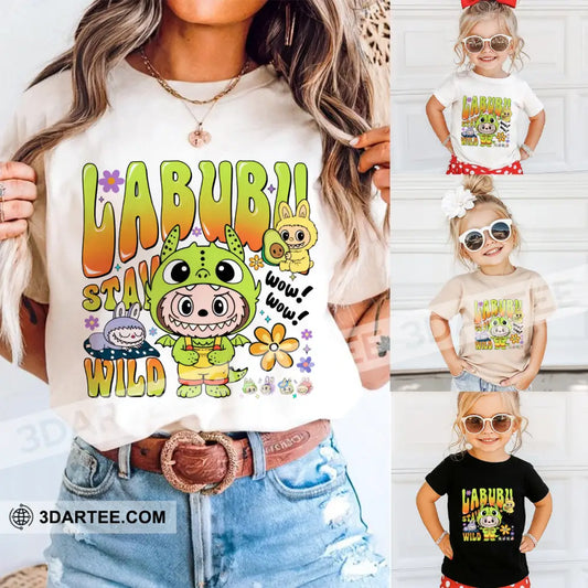 Kid And Adult T-Shirt - The Monsters Labubu T-Shirt Wow Stay Wild Cute Collectible Gift Kid T-shirt / Black / XS Apparel