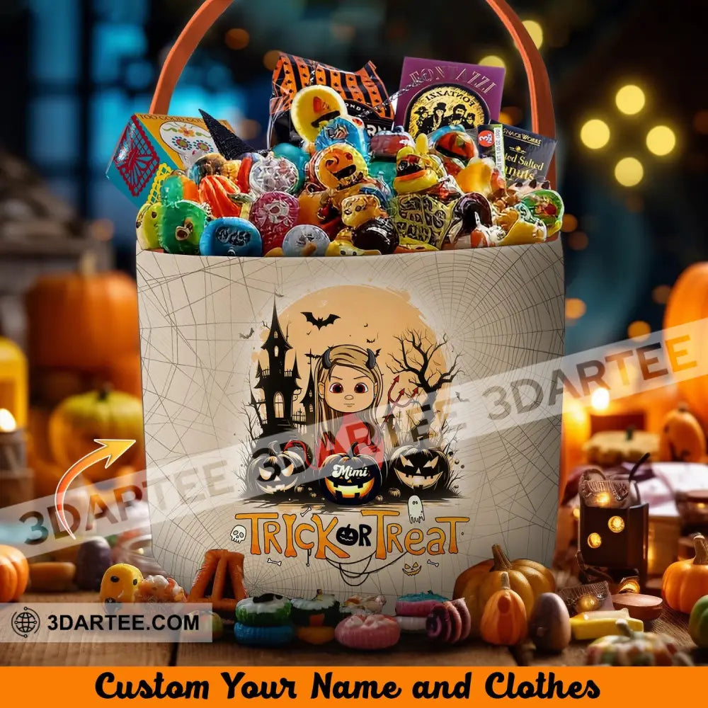 Kid Halloween Trick Or Treat Bag - Personalized Halloween Spooky Basket