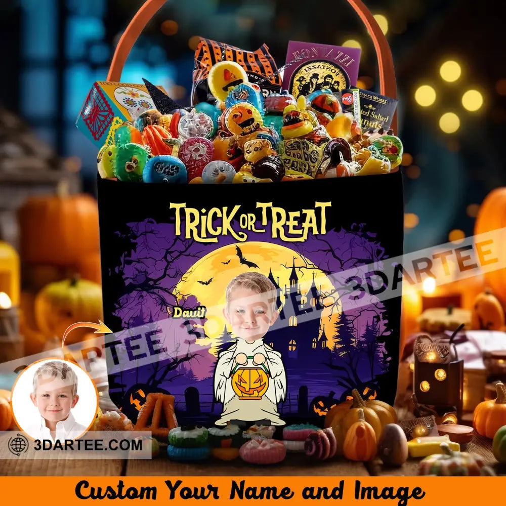 Kid Halloween Trick Or Treat Bag - Personalized Halloween Spooky Basket