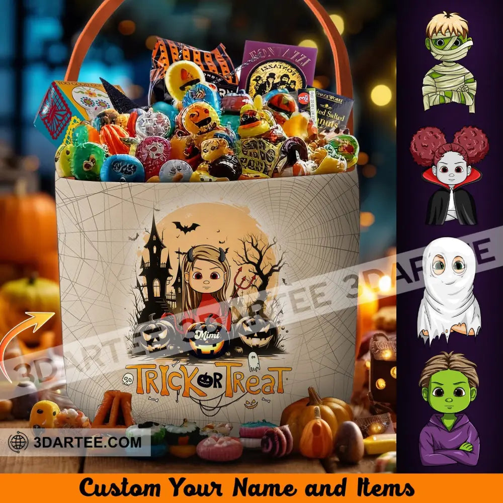 Kid Halloween Trick Or Treat Bag - Personalized Halloween Spooky Basket 7’’ x 9’’