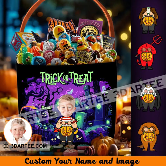 Kid Halloween Trick Or Treat Bag - Personalized Halloween Spooky Basket 7’’ x 9’’