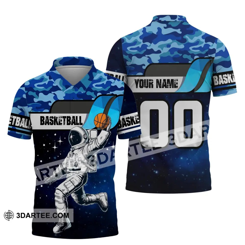 Man Shirt Basketball Custom Name T-Shirt Astronaut Gift For Player Polo / S