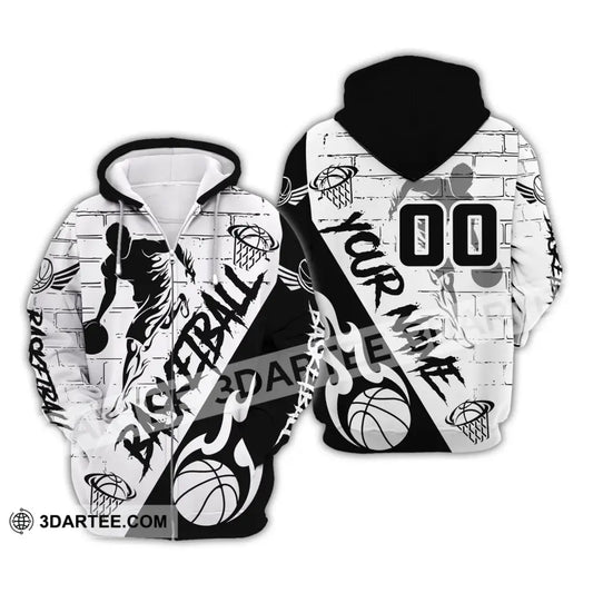 Man Shirt Basketball Custom Name T-Shirt Fire Gift For Player Zipper Hoodie / S