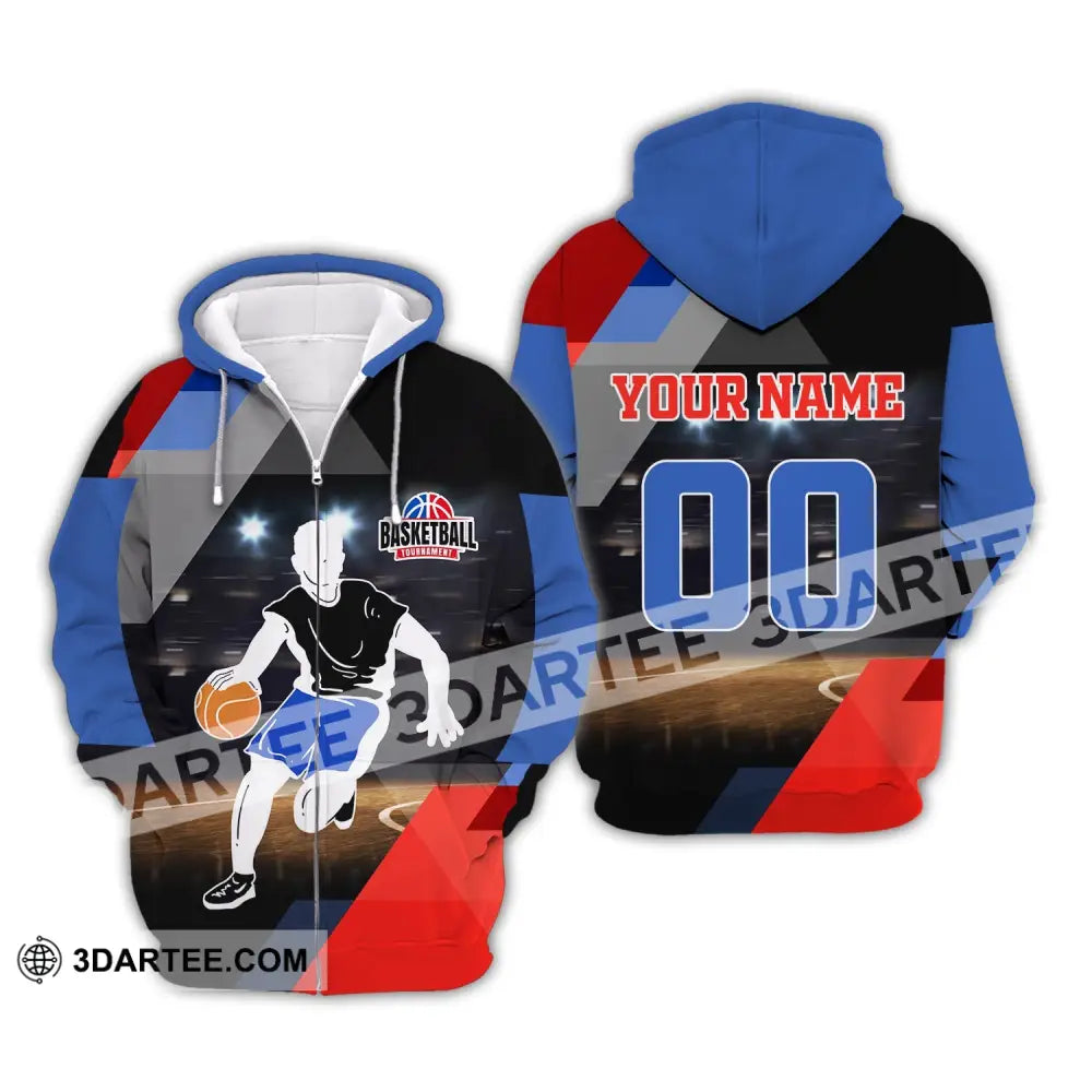 Man Shirt Basketball Custom Name T-Shirt Tournament Gift For Player Zipper Hoodie / S