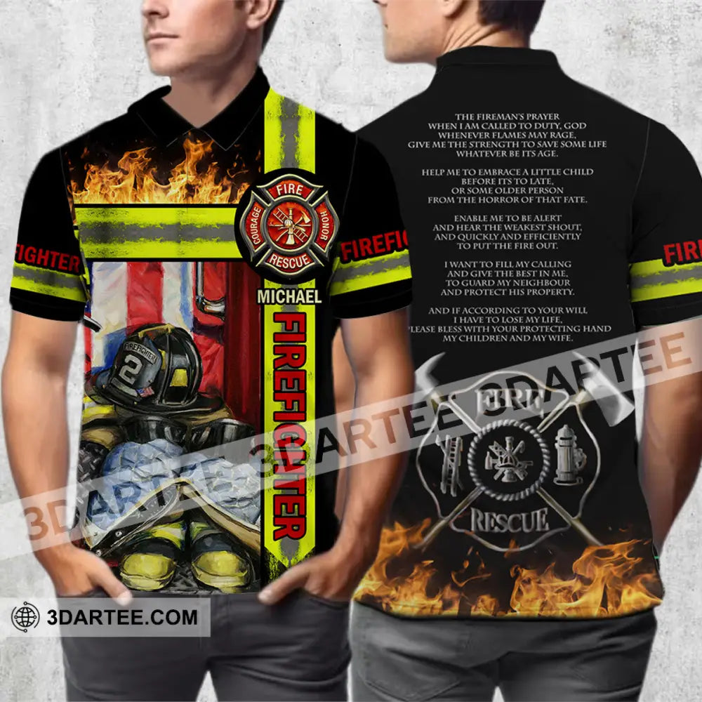 Man Shirt - Custom Fireman Name T-Shirt Fire Fighter Clothing T-Shirt