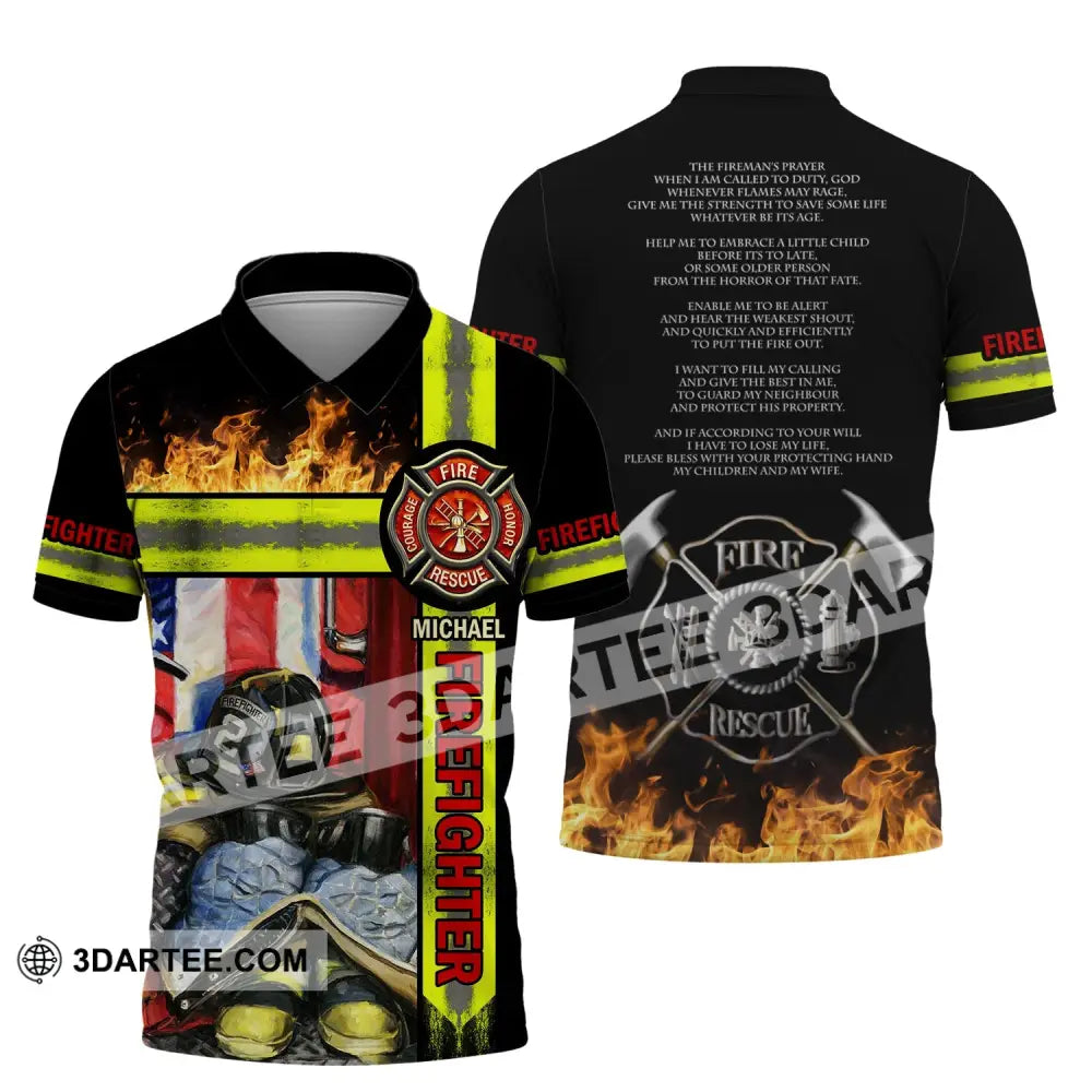 Man Shirt - Custom Fireman Name T-Shirt Fire Fighter Clothing Polo / S T-Shirt