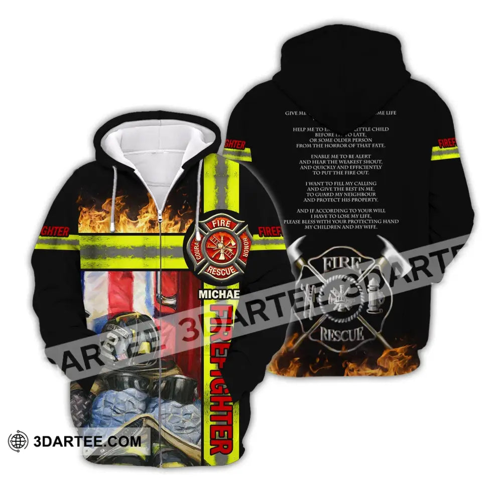 Man Shirt - Custom Fireman Name T-Shirt Fire Fighter Clothing Zipper Hoodie / S T-Shirt