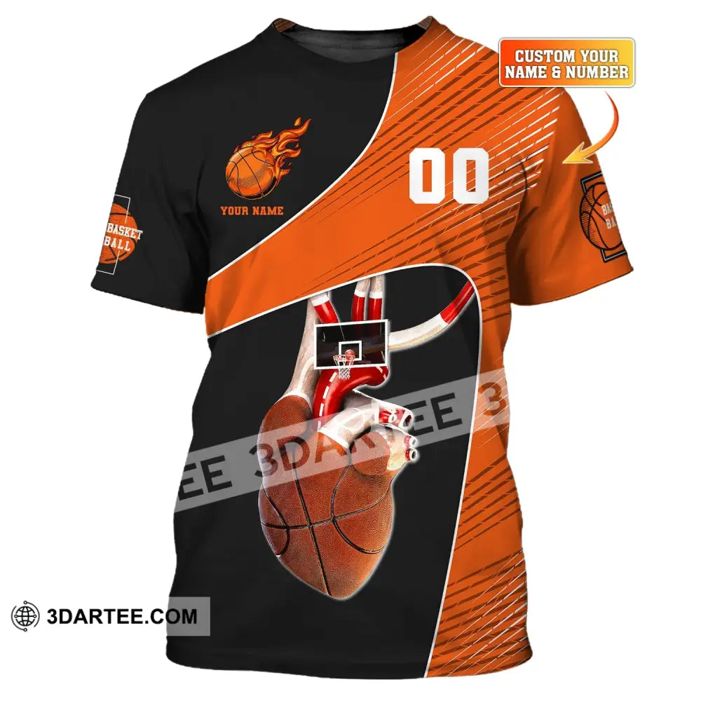 Man Shirt Custom Name And Number Basketball Heart Gift For Player T-Shirt