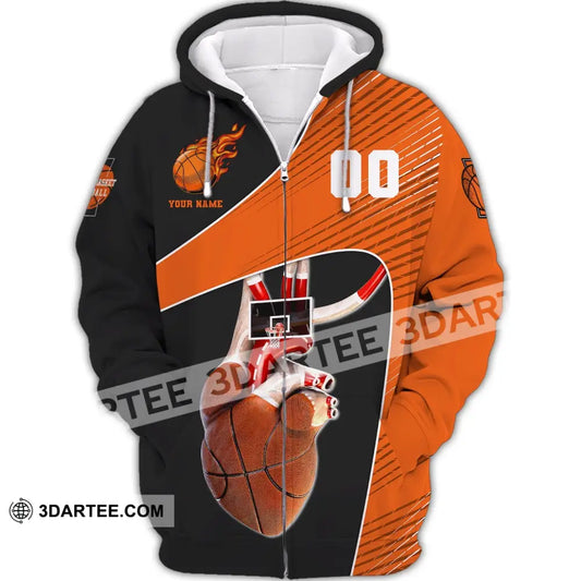 Man Shirt Custom Name And Number Basketball Heart Gift For Player Zipper Hoodie / S T-Shirt