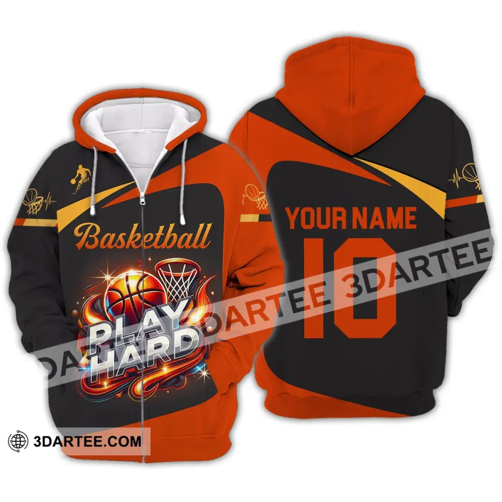 Man Shirt Custom Name And Number Basketball Polo Long Sleeve Club Uniform Lover Gift Zipper Hoodie