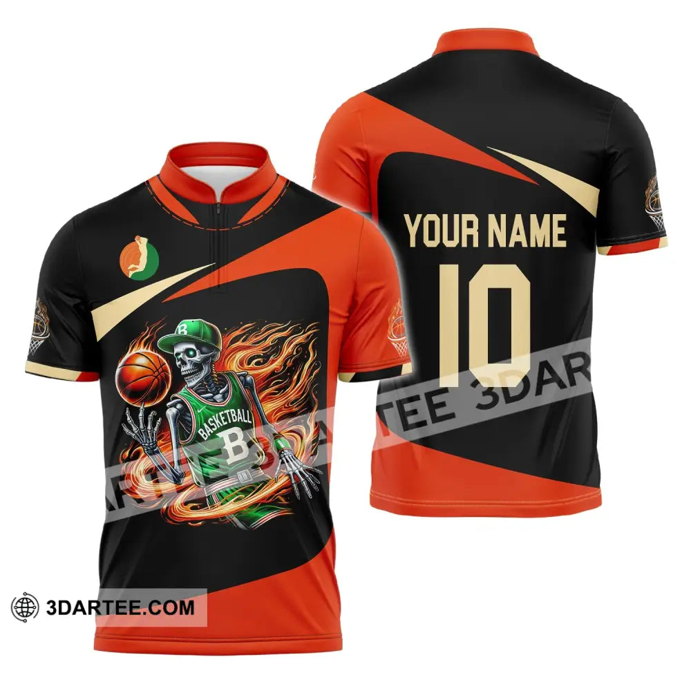 Man Shirt Custom Name And Number Basketball Polo Long Sleeve Club Uniform Lover Gift Zipper / S