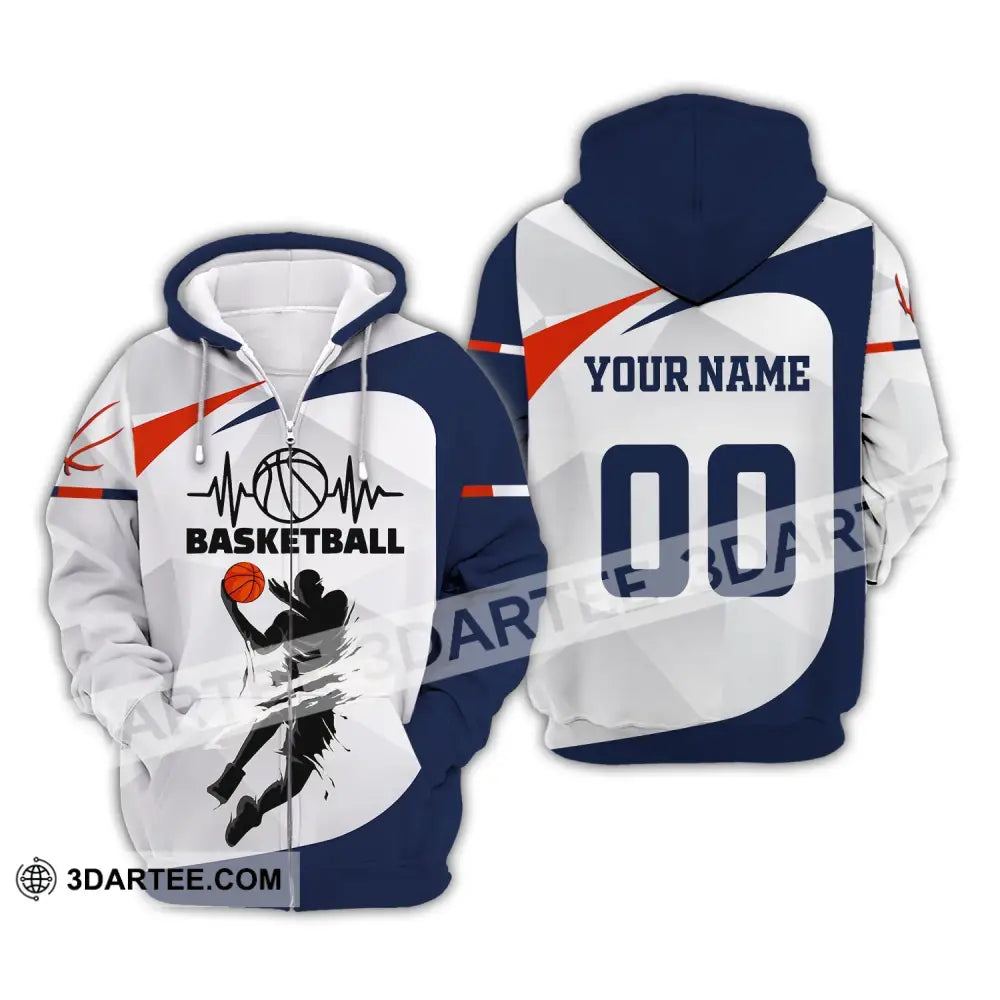 Man Shirt Custom Name And Number Basketball T-Shirt Gift For Player Zipper Hoodie / S