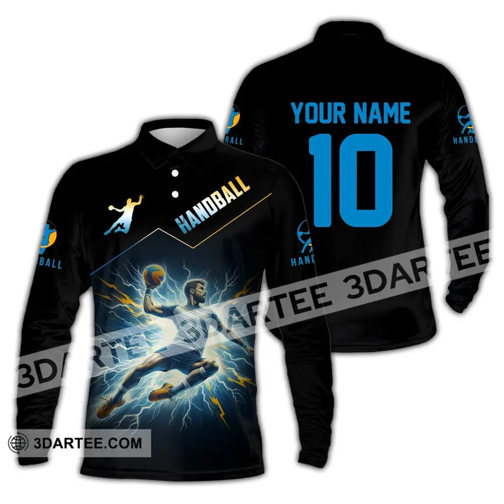 Man Shirt Custom Name And Number Handball Player Hoodie Polo Long Sleeve / S T-Shirt