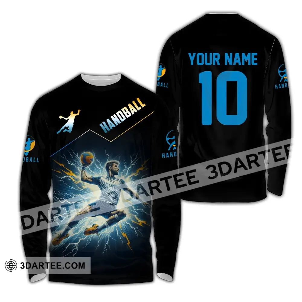 Man Shirt Custom Name And Number Handball Player Hoodie Polo Long Sleeve / S T-Shirt