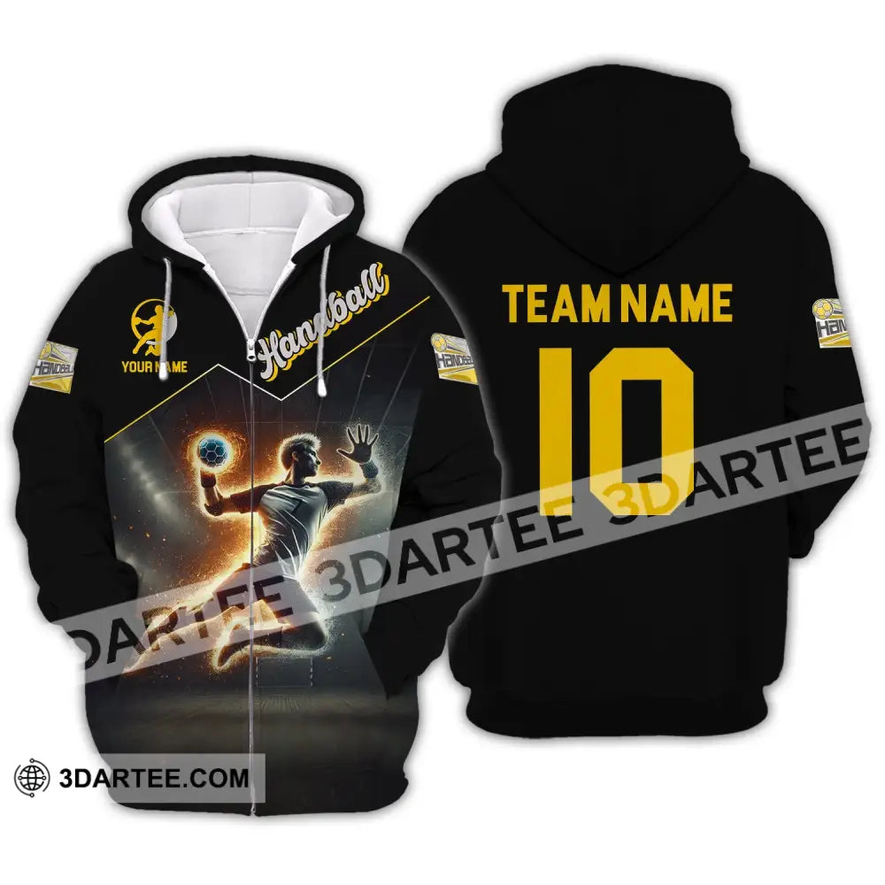 Man Shirt Custom Name And Number Handball Player Hoodie Polo Long Sleeve Zipper / S T-Shirt