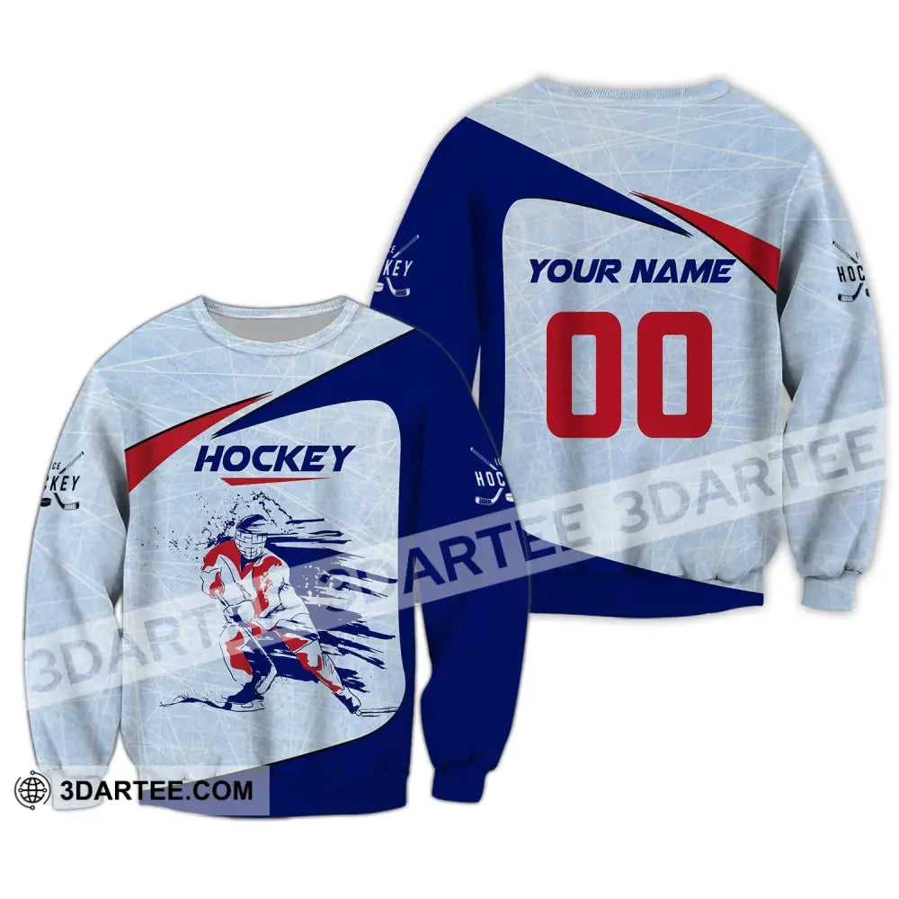 Man Shirt Custom Name And Number Hockey T-Shirt Ice Gift For Player Long Sleeve / S