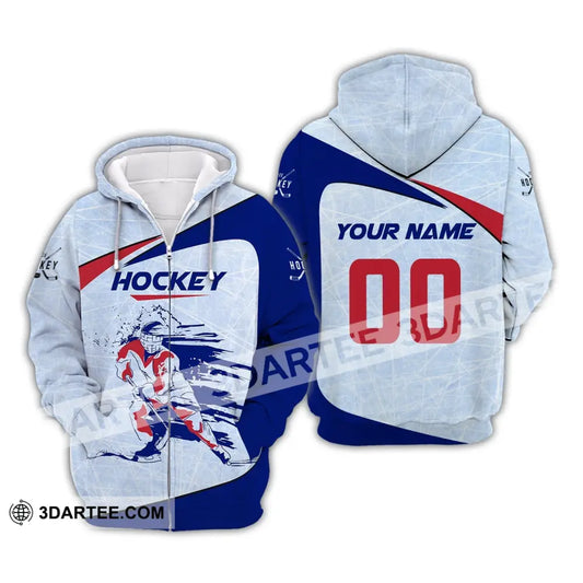 Man Shirt Custom Name And Number Hockey T-Shirt Ice Gift For Player Zipper Hoodie / S